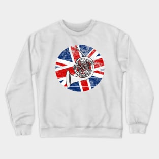 French Horn UK Flag Britain Hornist British Musician Crewneck Sweatshirt